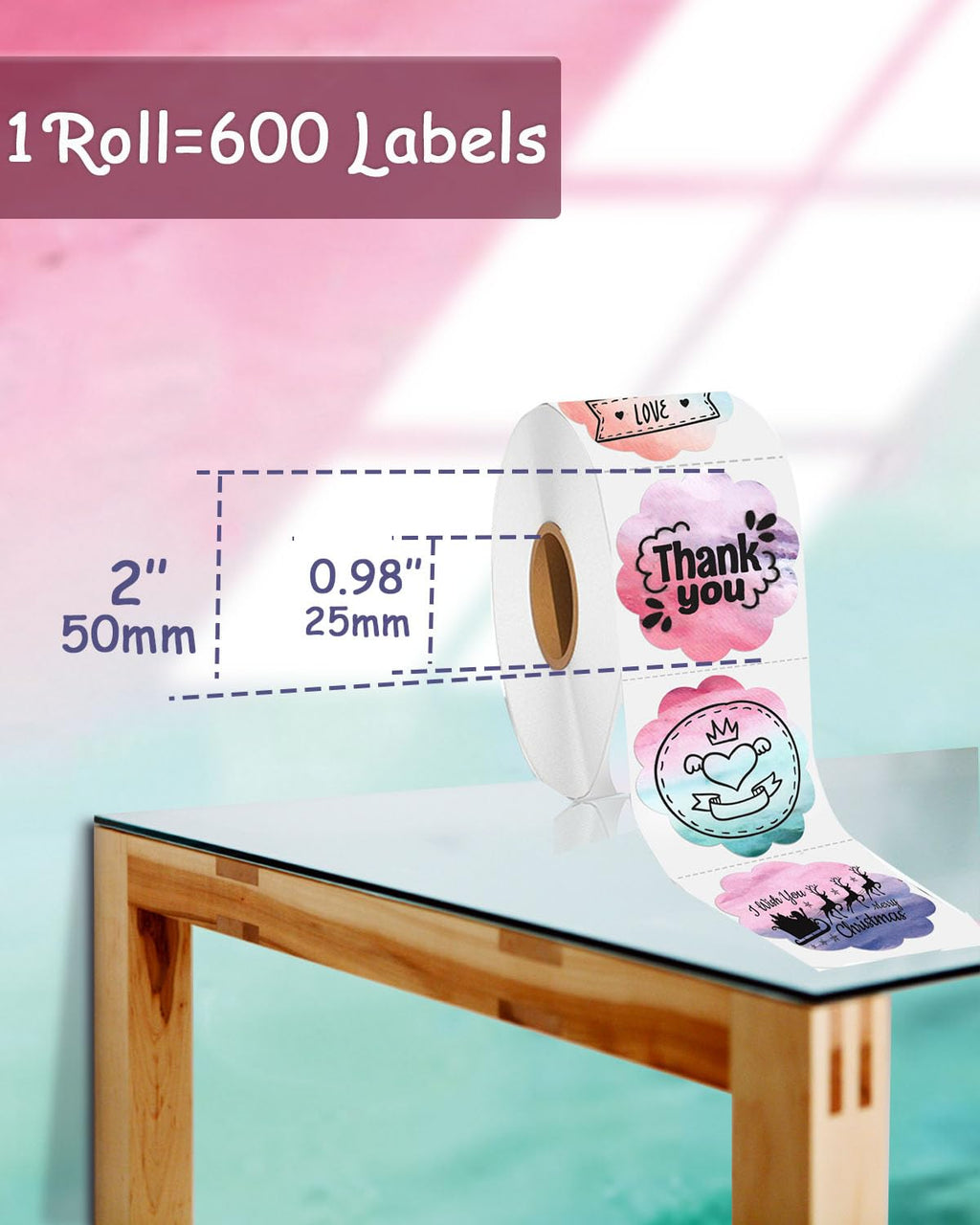 2''×2'' Round Thermal Sticker Labels, Self-Adhesive 2 Inch Circle Thermal Labels, Multi-Purpose Sticker Labels for DIY Logo Design,Name Tag,QR Code, 600 Labels/1 Roll