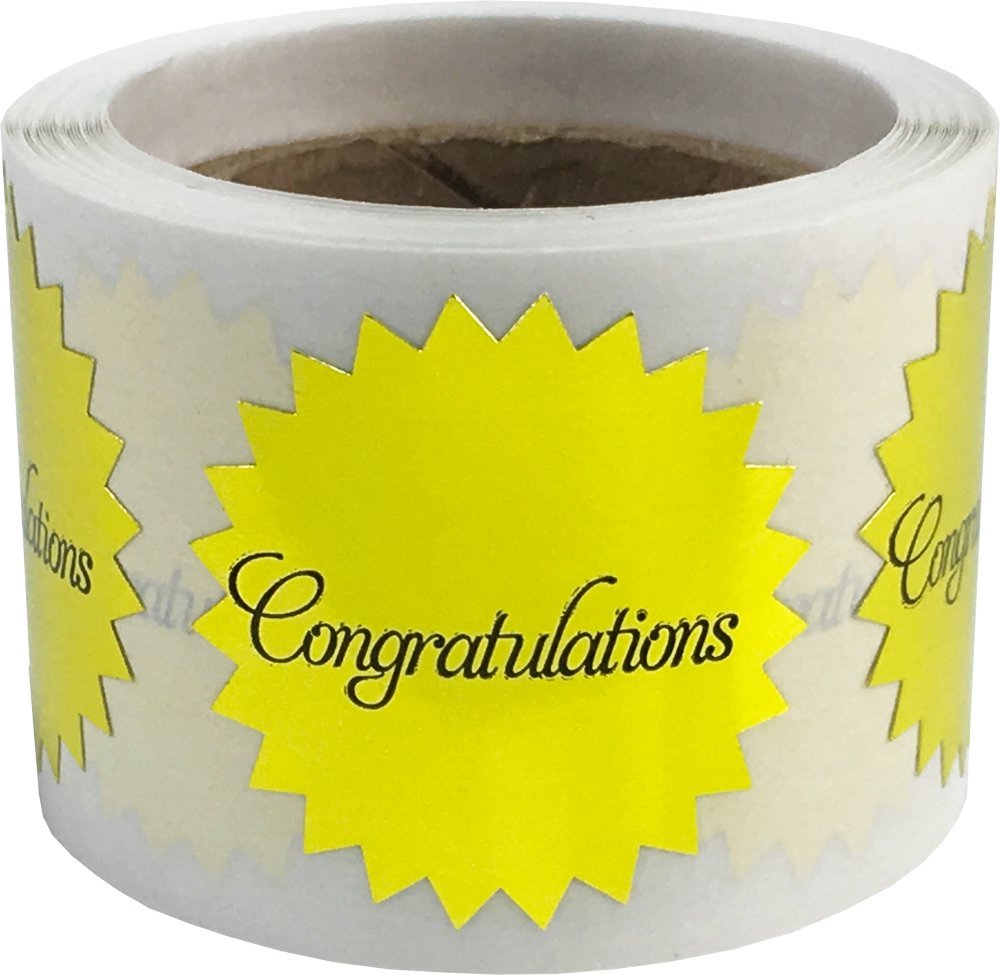 Congratulations Stickers Metallic Gold Seals 1 Inch 100 Adhesive Labels