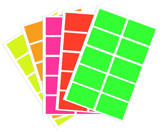 Royal Green Rectangular Color-Code Labels 2 inch x 1.2 inch Neon Stickers Inventory for Labeling, 100-Pack (5 Neon Colors) 5 Neon Colors