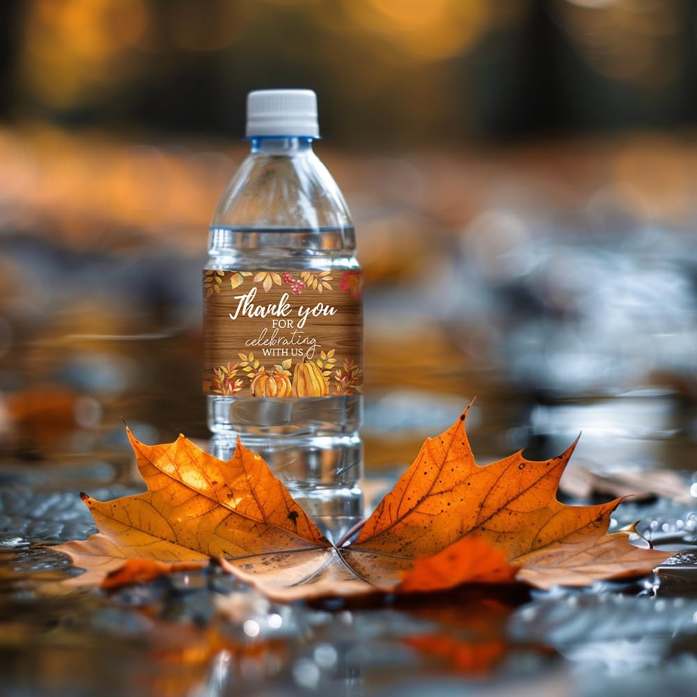 PH PandaHall 30pcs Water Bottle Labels for Celebrating, Fall Leaves Adhesive Waterproof Bottle Wraps Autumn Bottle Stickers Bottle Labels for Halloween Thanksgiving Wedding Birthday Party Anniversary