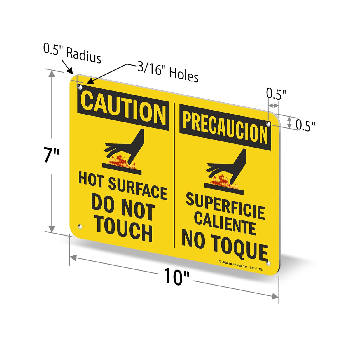 SmartSign - U9-1792-NA_7x10 "Caution - Hot Surface, Do Not Touch" Bilingual Sign | 7" x 10" Aluminum Black/Red on Yellow