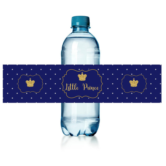 Set of 24 Royal Prince Charming, Baby Shower, Birthday Party Water Bottle Sticker Labels, Baby Shower or Birthday Party Favors for for Boy Royal Decorations Party Supplies. (8.5x2 inches)
