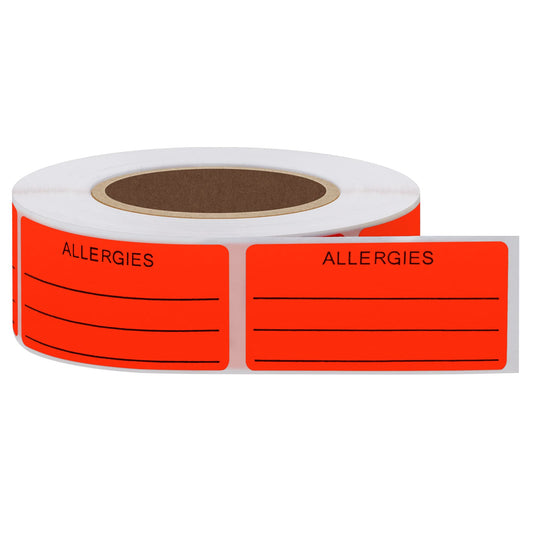 Allergies Stickers Writing Labels Adhesive Label Fluorescent Paper, 500 Stickers, 1x2 inch, Fluorescent Red