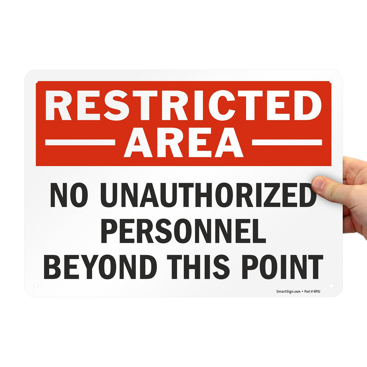 SmartSign - S-0062-AL-14 "Restricted Area - No Unauthorized Personnel Beyond This Point" Sign | 10" x 14" Aluminum Black/Red on White