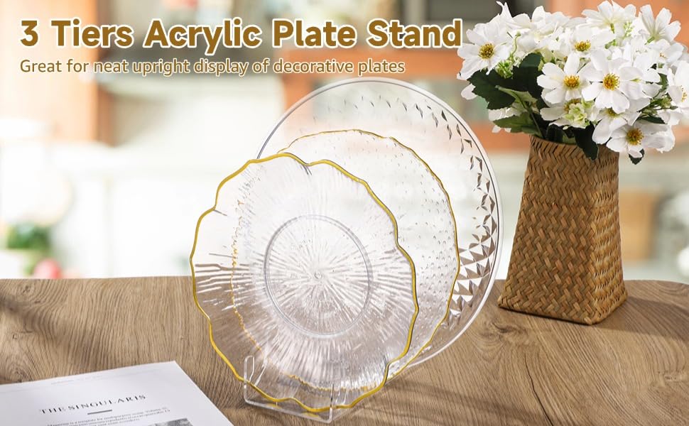 Homaisson 8 PCS Acrylic Plate Stands for Display, 3-Tier Clear Dinnerware Rack Set, Multifunction Transparent Plate Holders for Kitchen Cabinets, China Platters, Glass Cups, Books, 7.2 x 3.9 x 3.9 in