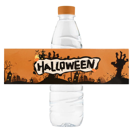 50 Pcs Halloween Water Bottle Labels,Retro Style Pumpkin Colour Stickers Drinks Wrappers for Halloween Party Favors Decor Supplies Yellow