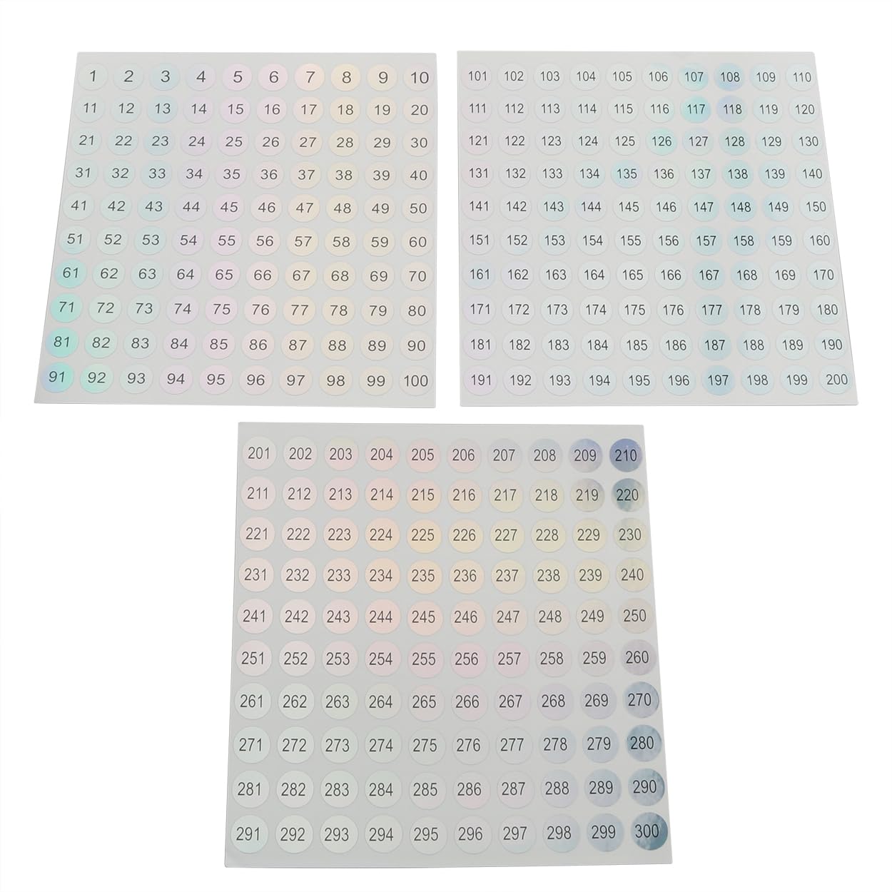 12PCS 1 to 300 Reflective Laser Number Stickers Self Adhesive Label Stickers Inventory Storage Organizing Sticker Consecutive Round Number Sticker for DIY Craft Marking Numbering Manicure Tool