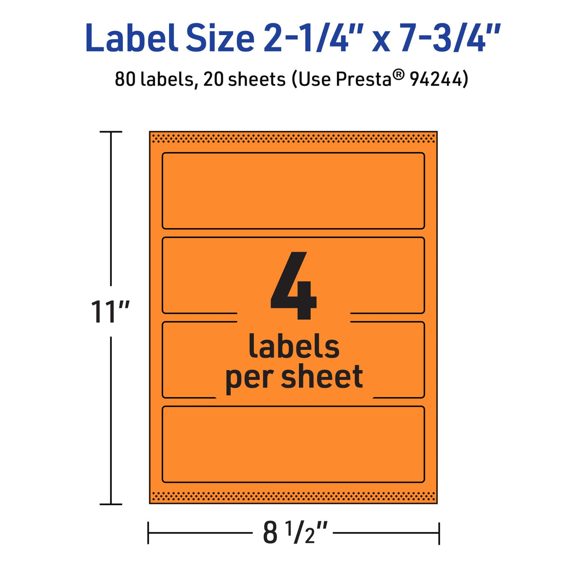 Avery® Printable Rectangle Labels, Sure Feed® Technology, 2-1/4" x 7-3/4", Bright Orange Labels, Print-to-The-Edge, Laser/Inkjet Printable, 80 Total, Great for Candles and Jars 80 labels