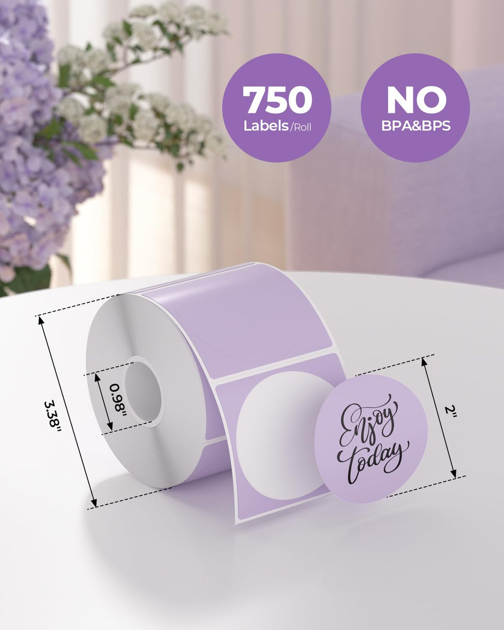 ILH01 Label Holder Purple+2" Purple Circle Thermal Labels 750 Labels/Roll