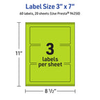 Avery Printable Rectangle Labels, Sure Feed Technology, 3" x 7", Bright Green Labels, Print-to-The-Edge, Laser/Inkjet Printable, 60 Total, Great for Candles and Jars 60 labels