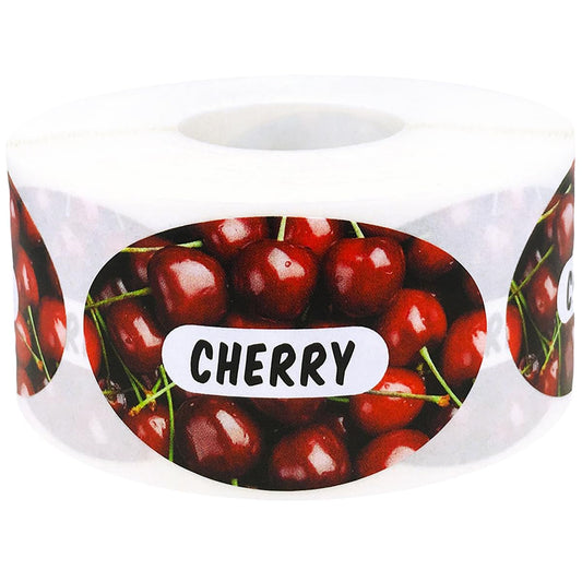 Cherry Grocery Store Food Labels 1.25 x 2 Inch Oval Shape 500 Total Adhesive Stickers Cherry