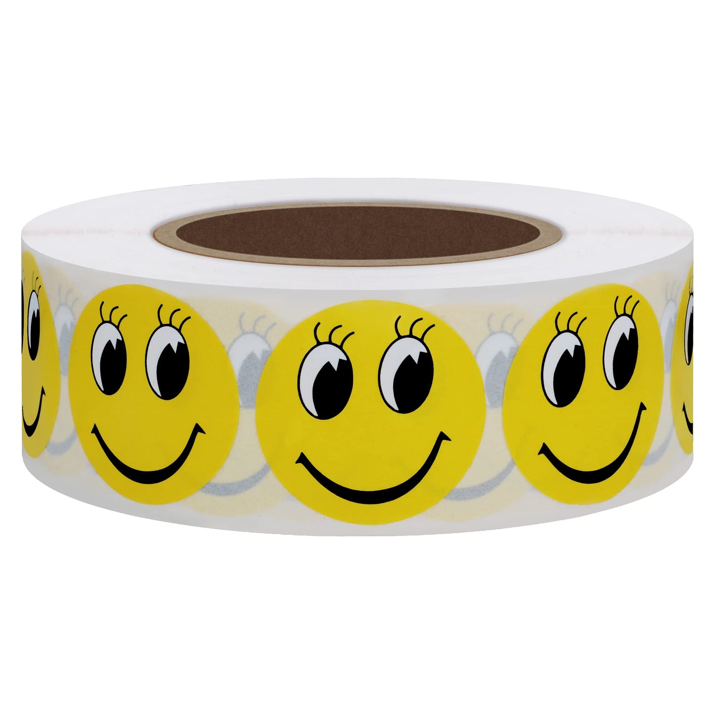 Hybsk 1" Round Yellow Happy Face with Eyelash Happy Stickers Circle Teacher Labels 1,000 Total per Roll