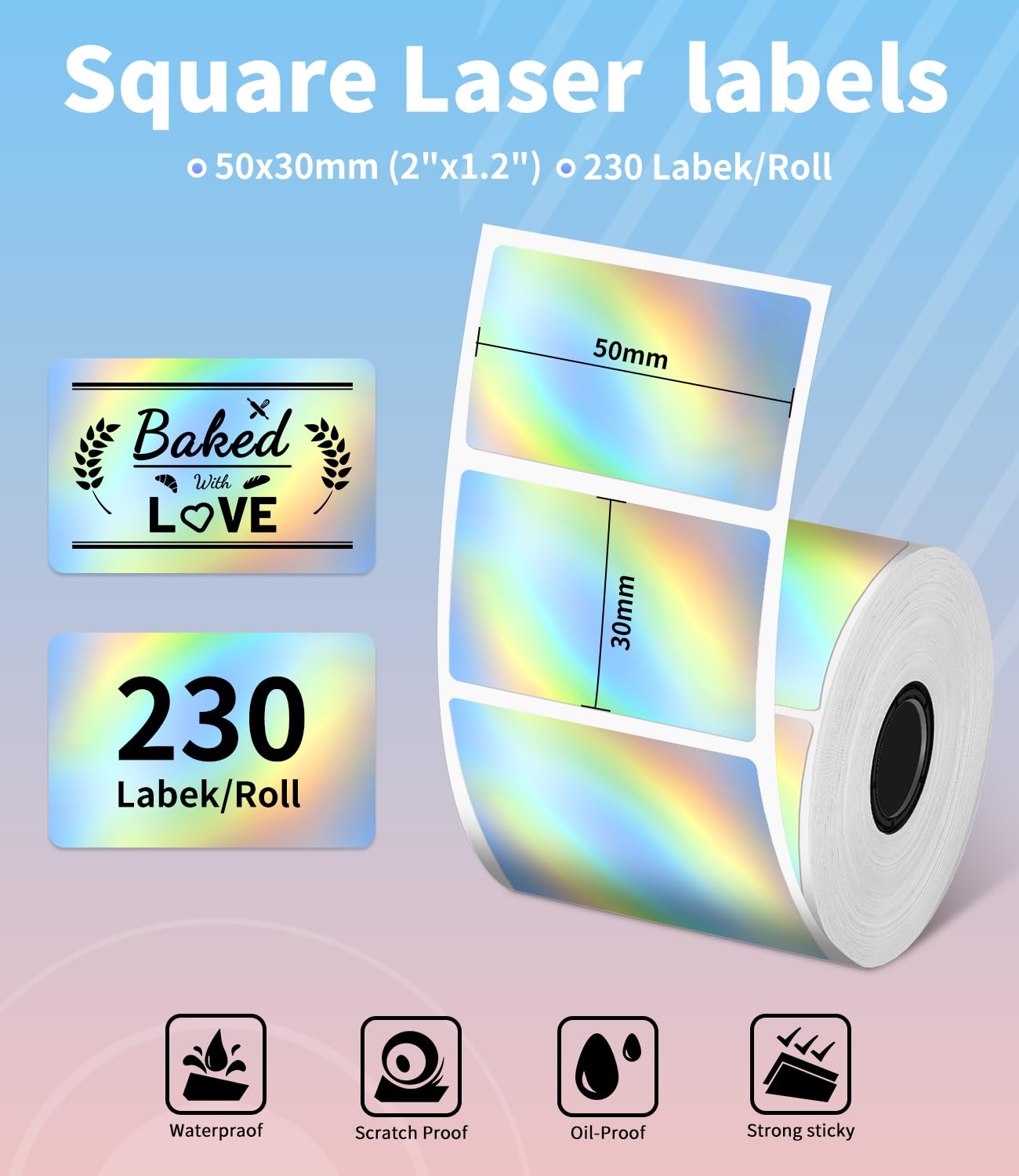 M110 M220 Thermal Labels - Laser Shine, 50x30mm(1.96'' x 1.18''), Durable High-Visibility Reflective, Original Print Master Labels, Compatible with Phomemo M110, M220, M221, M260 Label Maker, 230 PCS Silver 1.96"x1.18"