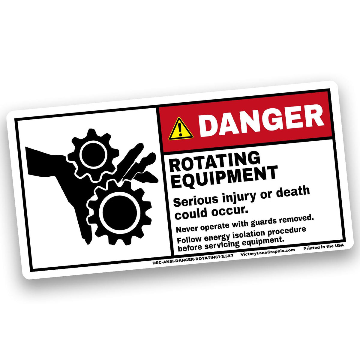 DANGER Rotating Equipment Safety 3.5"x7" Labels 10-Pack – ANSI Z535 Warning Stickers, Industrial Machinery Hazard Decals, Waterproof UV Resistant Vinyl, Rotating1-3.5x7