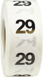 White with Black Number 29 Circle Dot Stickers, 3/4 Inch Round, 500 Labels on a Roll #29