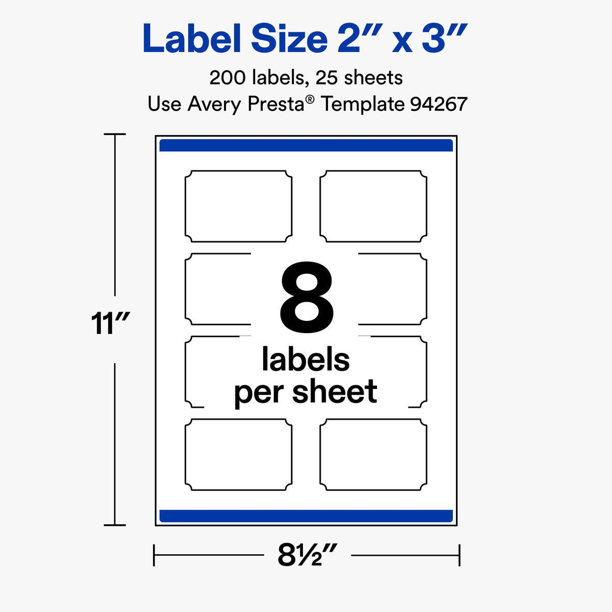 Avery® Matte White Rectangle Scalloped Labels, 2" x 3", 200 Total 200 labels