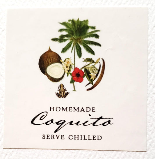 COQUITO (Hibiscus) Labels with graphic of Coconut, Vanilla Bean, Palm Tree, Frog and Hibiscus. (2" X 2" SQUARE) 2" X 2" SQUARE