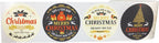 Merry Christmas and Happy New Year Stickers – 2.5 Inch Round Holiday Labels, Roll of 100 with 4 Festive Designs – Adhesive Circle Stickers, Made in The USA