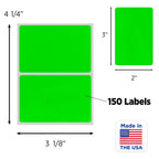 ChromaLabel fluorescent green 2x3 inch name tag stickers, color-coding labels with 150 per pack, shown on a white background.