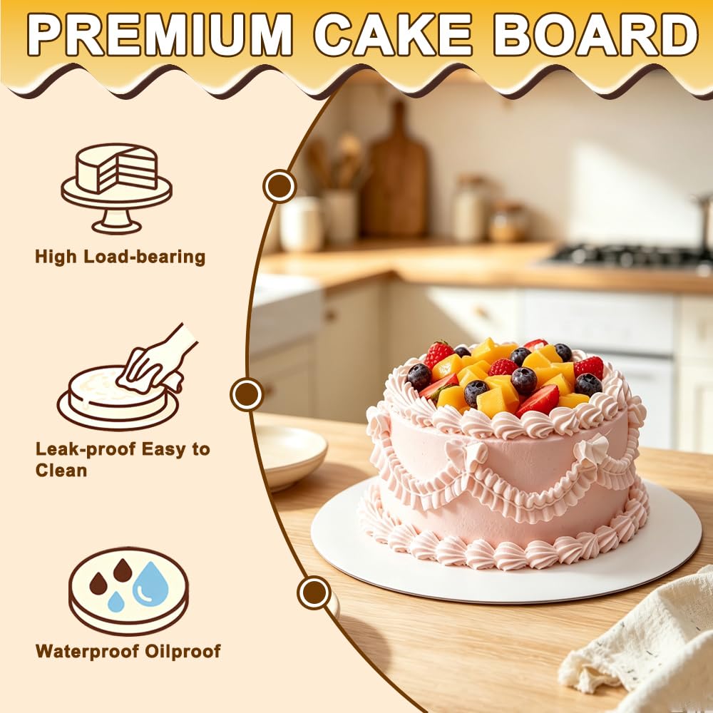 Vicsamer 6PCS Cake Rounds-12IN, Sturdy Corrugated Cake Boards for Dessert