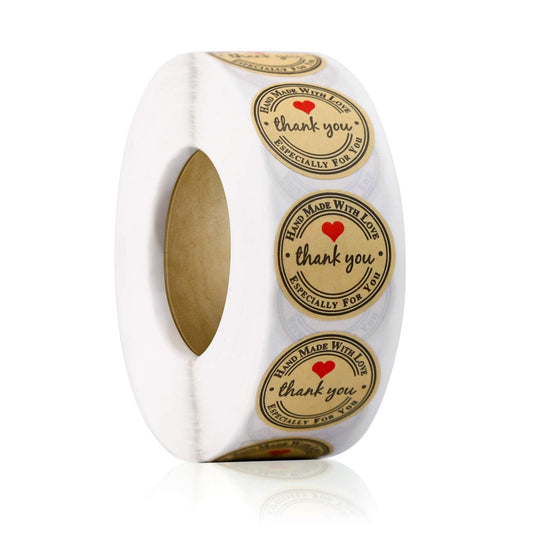 500pcs YOGET 1.5 Inch Round Handmade with Love Sticker,Thank You Stickers Roll Kraft Paper Strong Adhesive Stickers Handemade