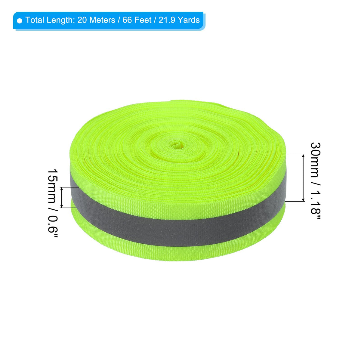 PATIKIL Reflective Tape Strip, 30mm x 22Yards High Visibility Reflective Tape Sew-on DIY Warning Safety Fabric Webbing for Clothing Raincoats, Fluorescent Green