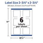 Avery® TrueBlock® Matte White Square Labels, Sure Feed® Technology, 2.75" x 2.75", 300 Matte White Labels, Print-to-The-Edge, Laser/Inkjet Printable, Great for Packaging and Product Merchandising 300 labels