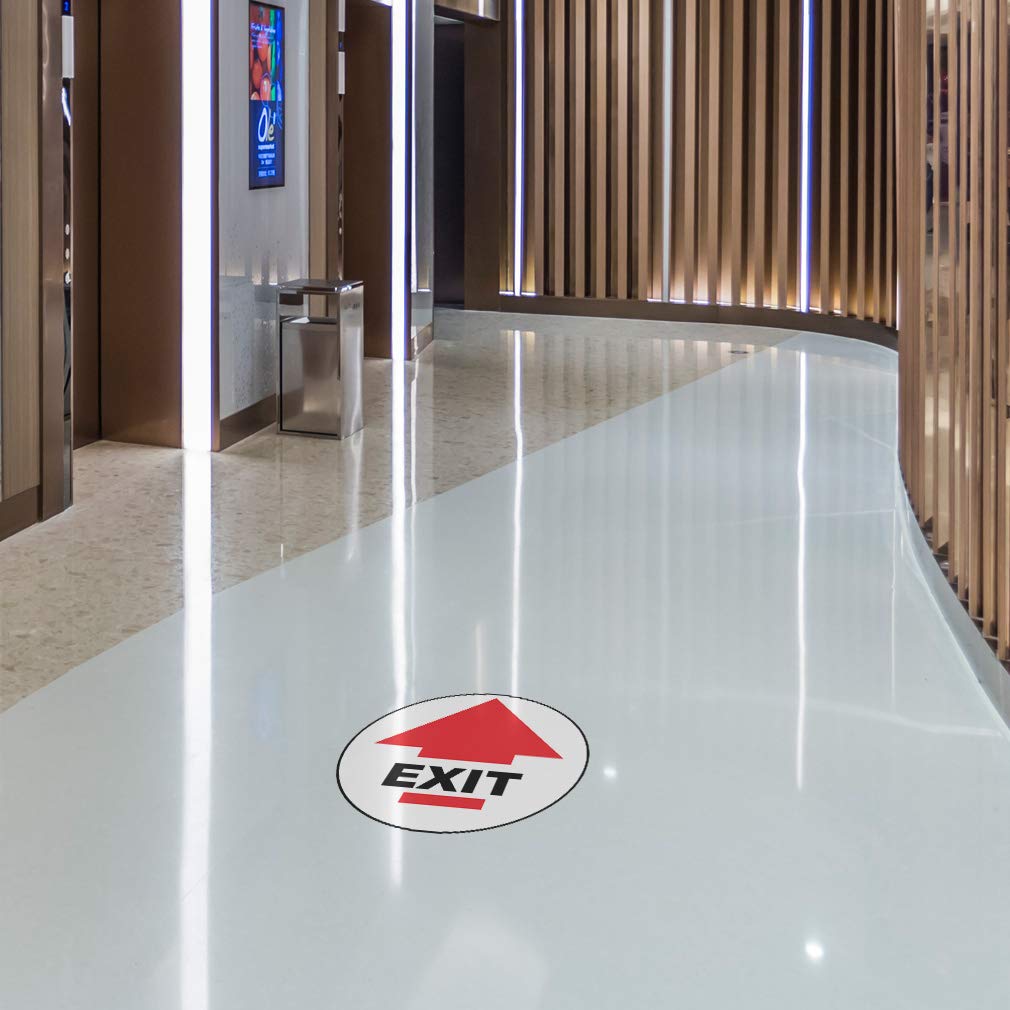 Exit Floor Decals Red Black Anti-Slip Round Shape D Business Industrial Signs Stickers 17Inches Longer Side