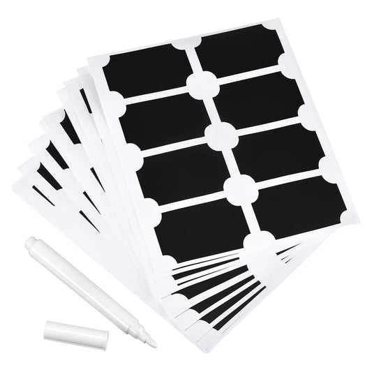 PATIKIL Chalkboard Labels Blackboard Stickers 60x40mm Reusable for Home Kitchen Mason Jar with Chalk Marker, 8 Label Per Sheet, 12 Sheets, Count 96