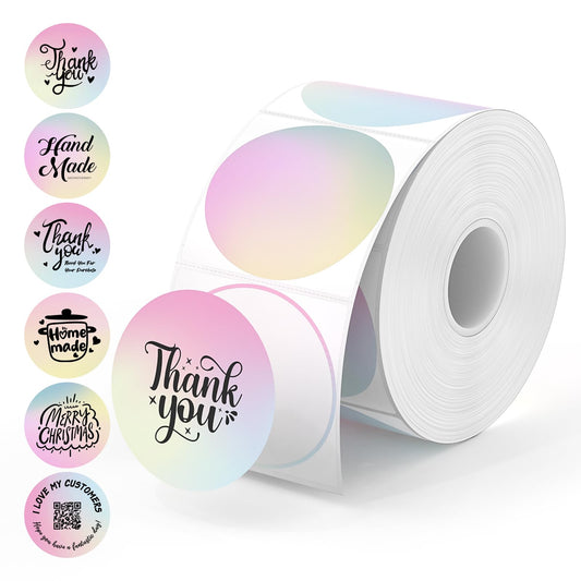 MUNBYN 2 Inch Circle Thermal Sticker Labels, Direct Round Labels for DIY Logo Design, Small Businesses, Thank You Thermal Stickers, 750 Sheets/1 Roll Gradient Multicolor