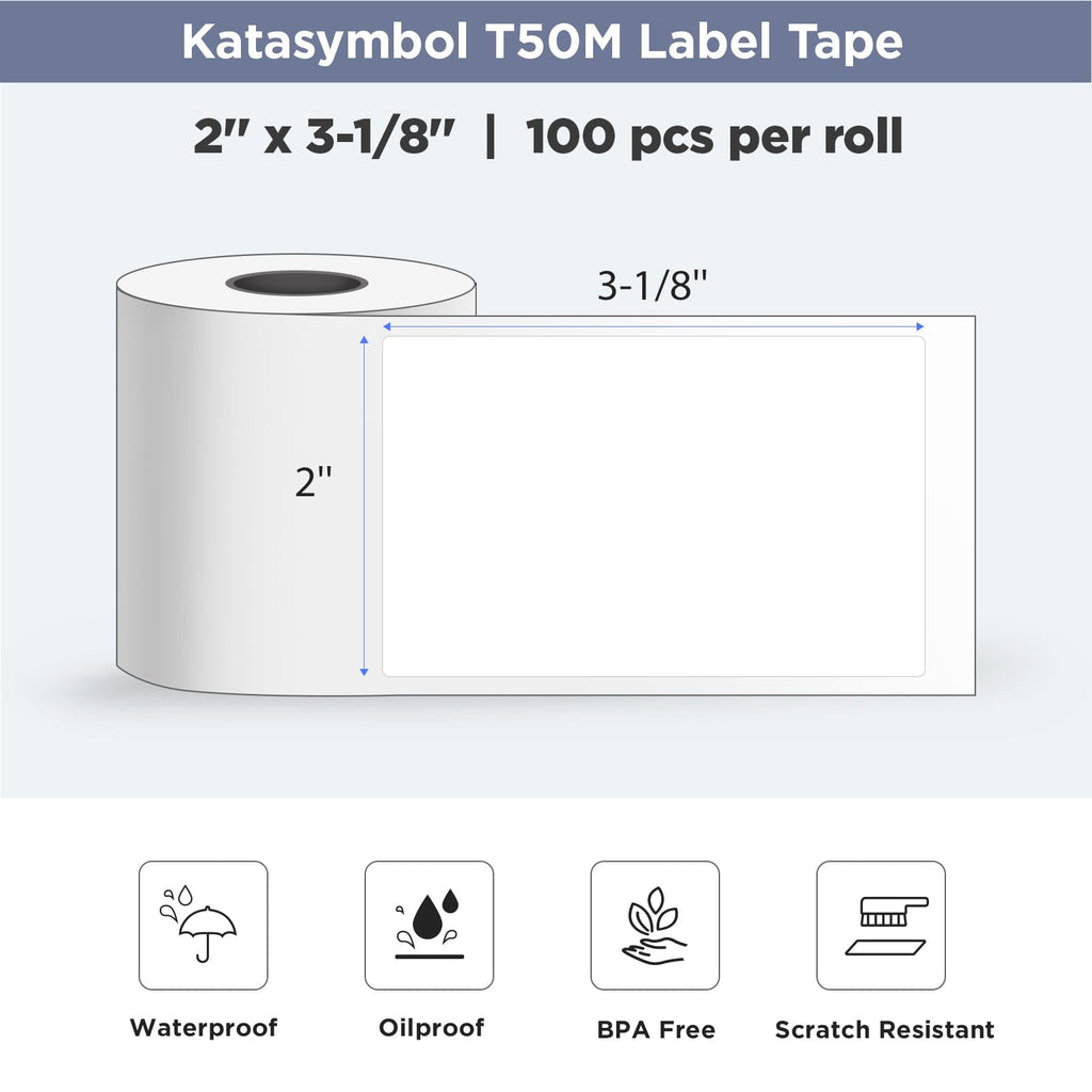 SUPVAN T50M Series Genuine Label Tape, 2'' × 3-1/8'' 8 Rolls, White 2" x 3-1/8"