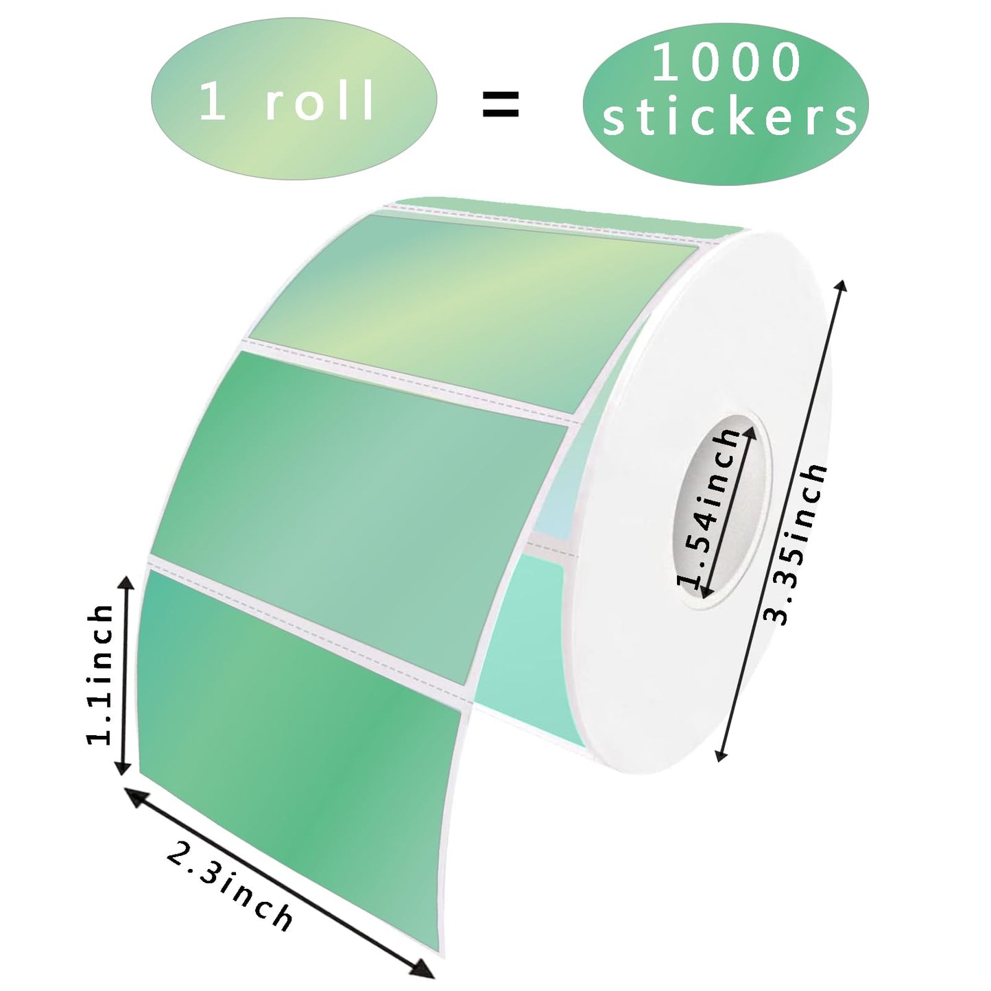 Thermal Sticker Labels, 2.25" x 1.25" 1000 Labels Self-Adhesive Direct Thermal Labels Multi-Purpose Roll Sticker Labels for DIY Logo Design, QR Code, Name Tag, Inventory (Green) Green