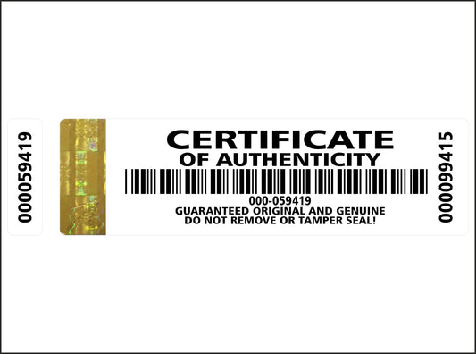 250 pcs High Security Certificate of Authenticity Labels Security Stickers with Golden Hologram Stripe, UV Security Feature and Extra Label with Serial Number 2.75 x 0.78 inch
