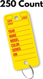 Poly Tag Key Tags with Ring (Yellow) – 250 Key Tag Count. Includes 250 Rings and 2 Fine Point Pens. Car Key Tags Plastic || Automotive Key Tags || Dealer Tags