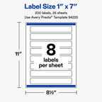 Avery® Matte White Rectangle Labels, 1" x 7", 200 Total 200 labels