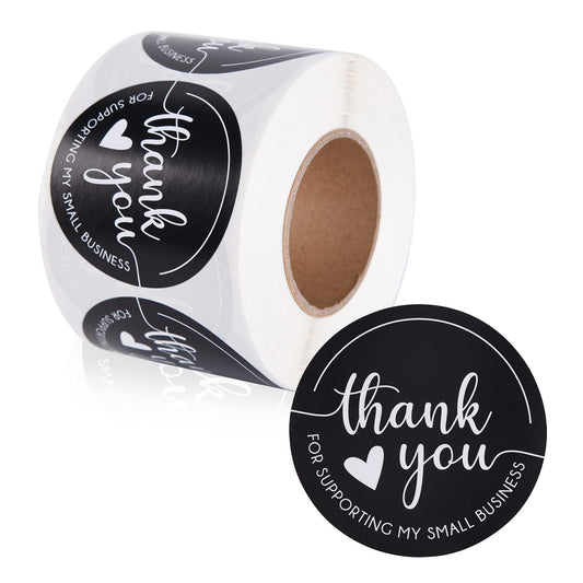 Thank You Stickers, Supporting My Small Business, Roll of 500 2 Inch Round, Black and White
