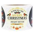 Merry Christmas and Happy New Year Stickers – 2.5 Inch Round Holiday Labels, Roll of 100 with 4 Festive Designs – Adhesive Circle Stickers, Made in The USA