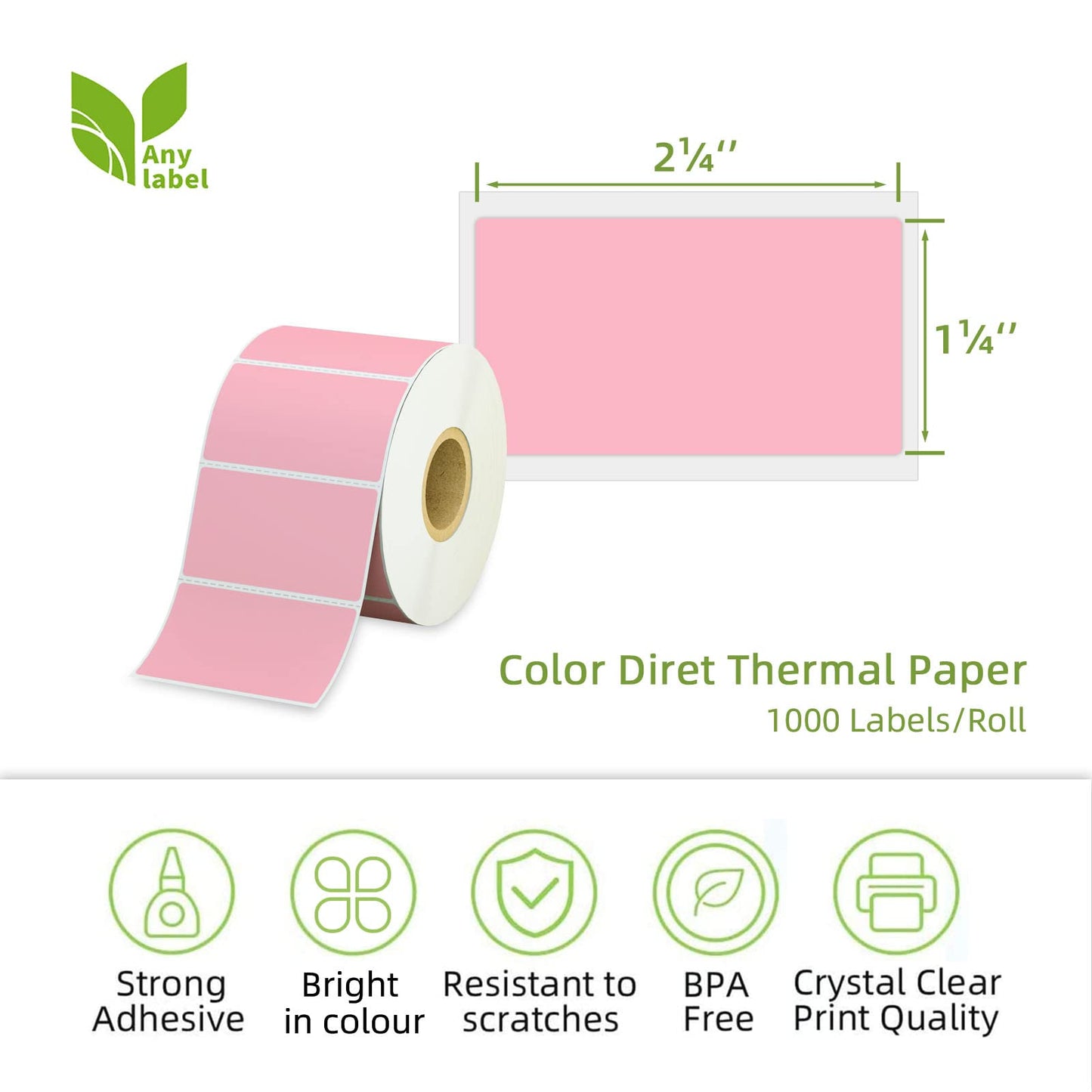 2.25" x 1.25" Pink Direct Thermal Labels, Replacement for Self-Adhesive Address Shipping Barcode Thermal Stickers, Compatible with Rollo & Zebra Thermal Label Printer(1 Roll, 1000 Labels) Pink 1 2.25" x 1.25" | 1 Roll