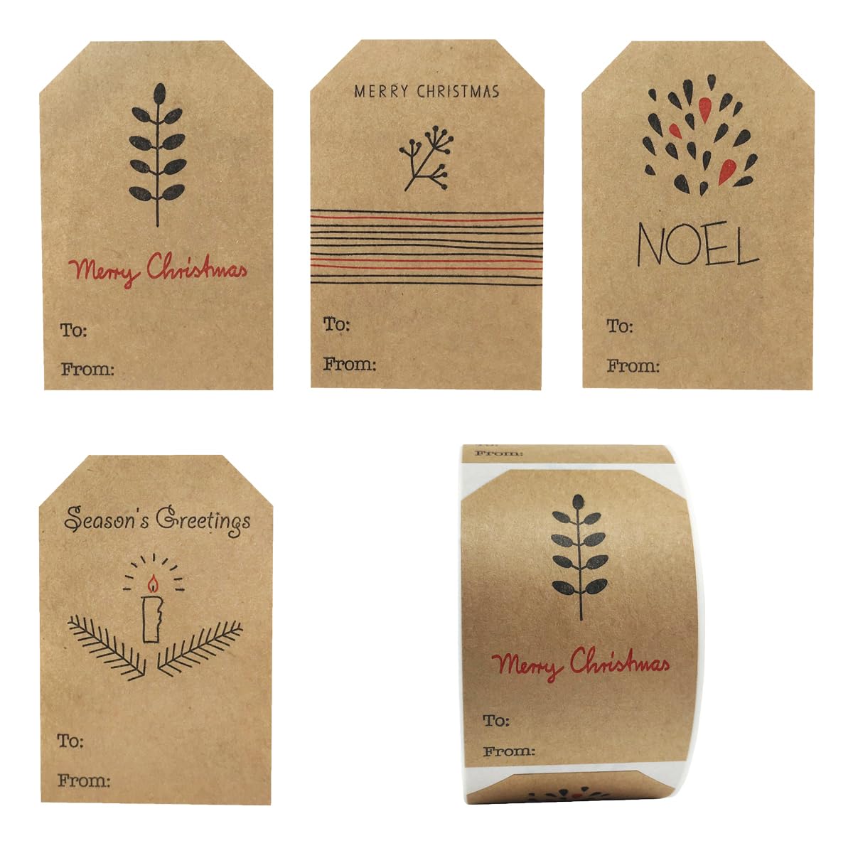Boho Simple Christmas Gift Tags Holiday Present Stickers, 2 x 3, 25 Total Adhesive Labels