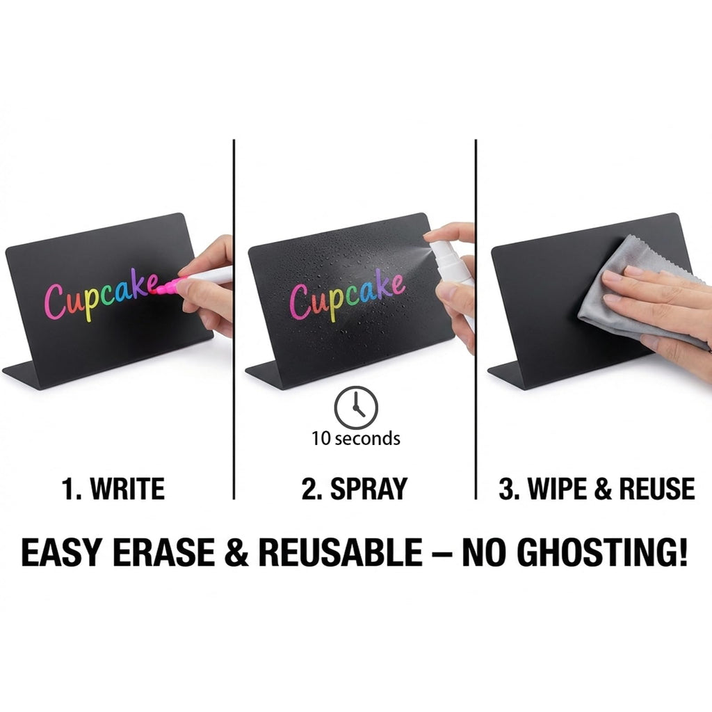 Mini Chalkboard Signs for Food Display, 16 Pack 4"x3" Buffet Food Labels with Liquid Chalk Markers, Reusable Small Chalkboard Table Signs for Wedding, Party, Bakery, Buffet (16, Black L-shaped)