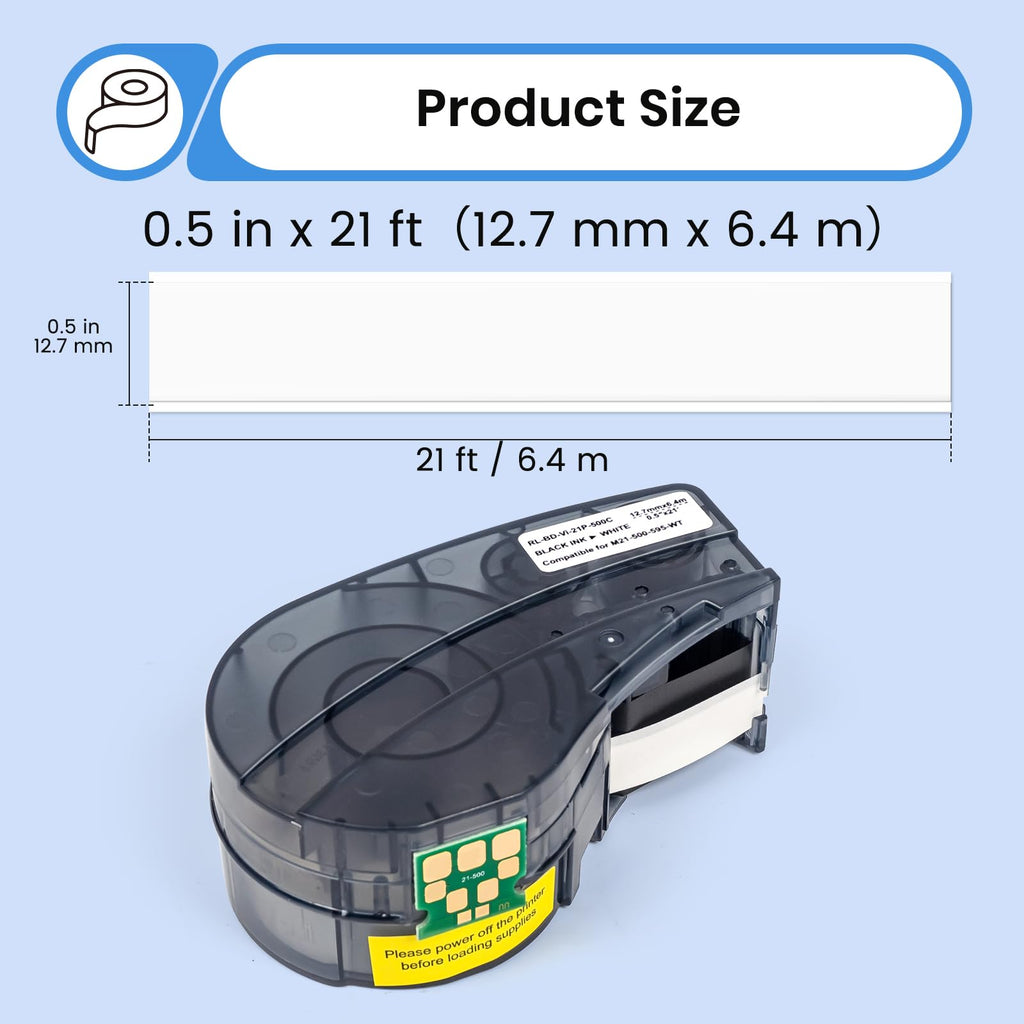 1 Pack Compatible with Brady M21-500-595-WT Label, Black/White, 0.5" x 21' Black-on-white 0.5" X 21'