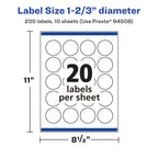 Avery® Glossy White Round Labels, Sure Feed® Technology, 1-2/3" Diameter, 200 Glossy White Labels, Print-to-The-Edge, Permanent Adhesive, Laser/Inkjet Printable 200 labels