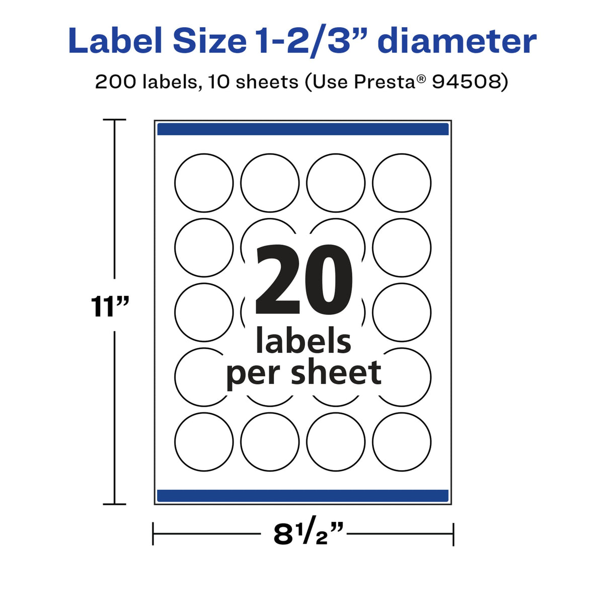 Avery® Glossy White Round Labels, Sure Feed® Technology, 1-2/3" Diameter, 200 Glossy White Labels, Print-to-The-Edge, Permanent Adhesive, Laser/Inkjet Printable 200 labels