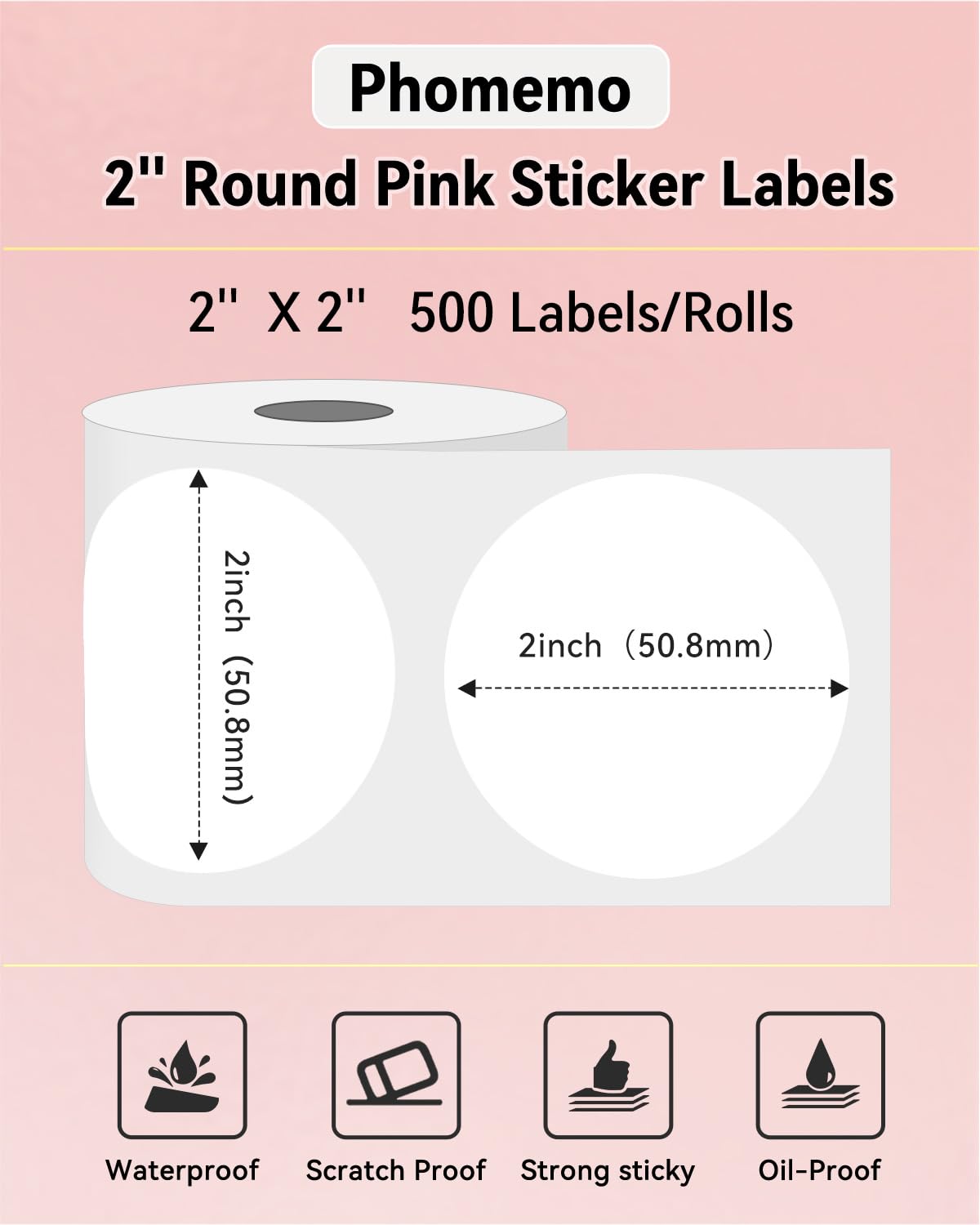 Genuine 2” White Circle Thermal Labels 750 Labels & Label Holder for Roll & Fanfold Labels