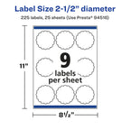Avery® Glossy Clear Round Scalloped Labels, Sure Feed® Technology, 2.5" Diameter, 225 Glossy Clear Labels, Print-to-The-Edge, Laser/Inkjet Printable 225 labels