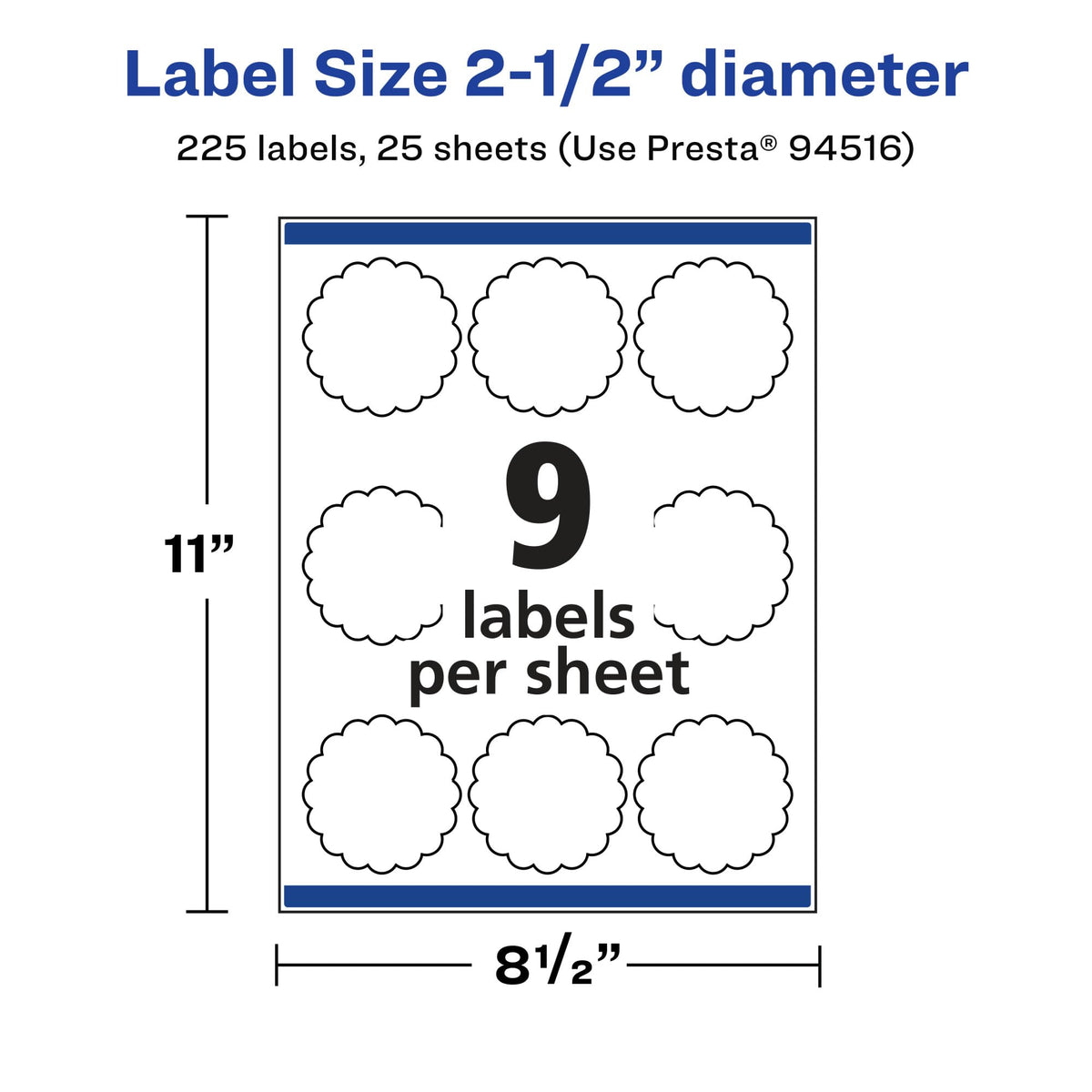 Avery® Glossy Clear Round Scalloped Labels, Sure Feed® Technology, 2.5" Diameter, 225 Glossy Clear Labels, Print-to-The-Edge, Laser/Inkjet Printable 225 labels
