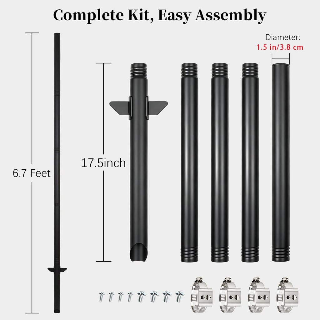6'6'' Heavy Duty Metal Sign Post, Steel Round Signs Pole with Ground Spike, Adjustable Sign Mounting Brackets, Baked Enamel Finish for Yard, Parking, Traffic Signs(1 Pack, 80'') 78-Inch-Black 1-Pack
