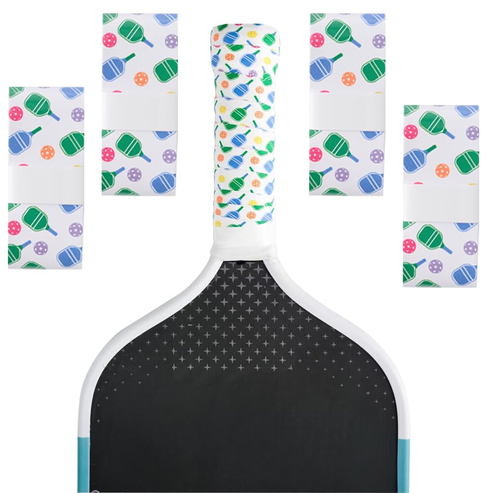 Pickleball Grip Tape with Paddle Pattern Design, Anti-Slip and Absorbs Moisture & Shock, Replacement Grip, Set of 4