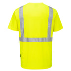 Portwest S198 Hi Vis Pocketless Short Sleeve T Shirt Moisture Wicking Safety Workwear with Reflective Tape, Yellow, M Medium
