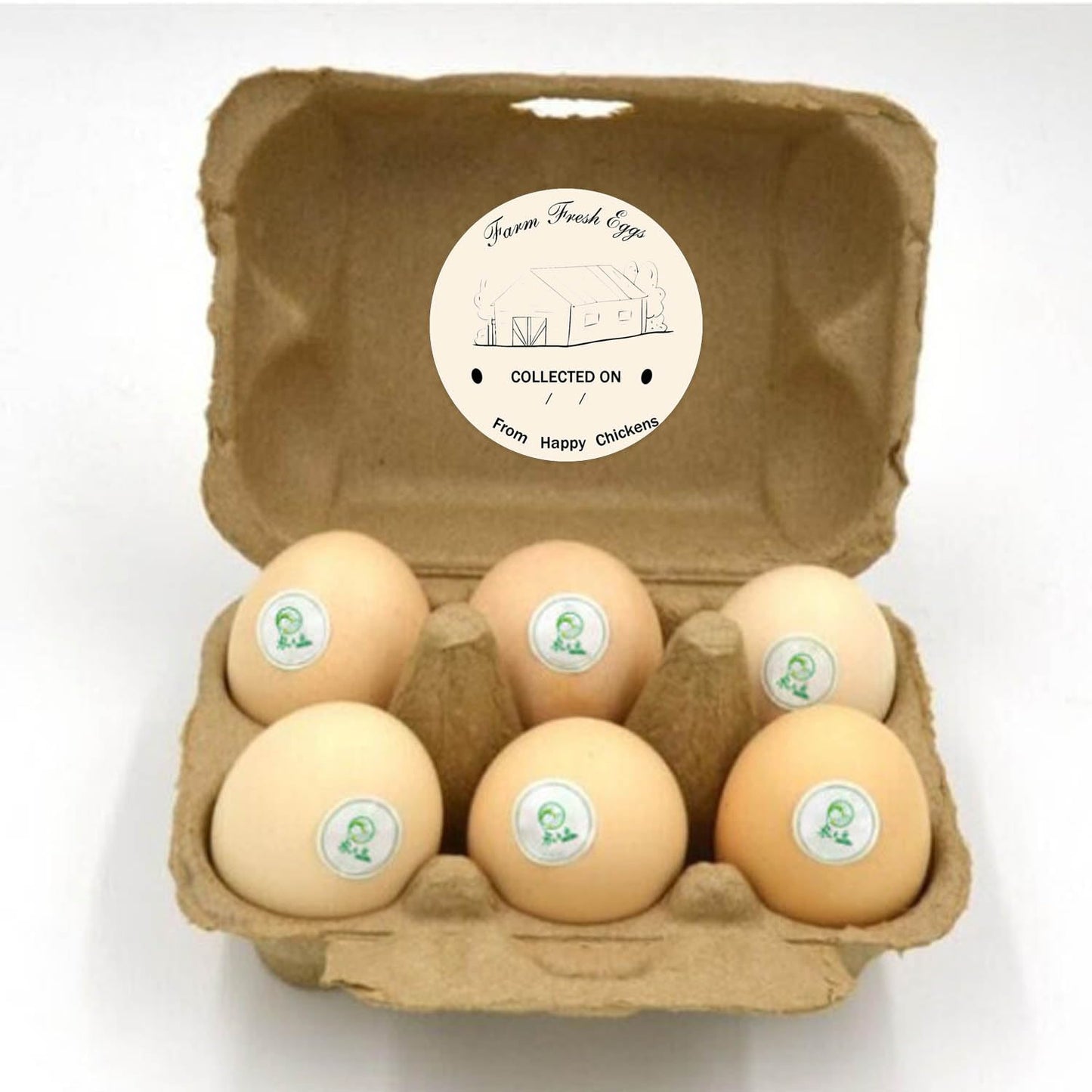 Farm Eggs Stickers Collected Date Fresh Egg Farmer's Market Packaging Laid on Stickers for Egg Carton Label from Happy Chickens (Inches, 2) 2 Inches